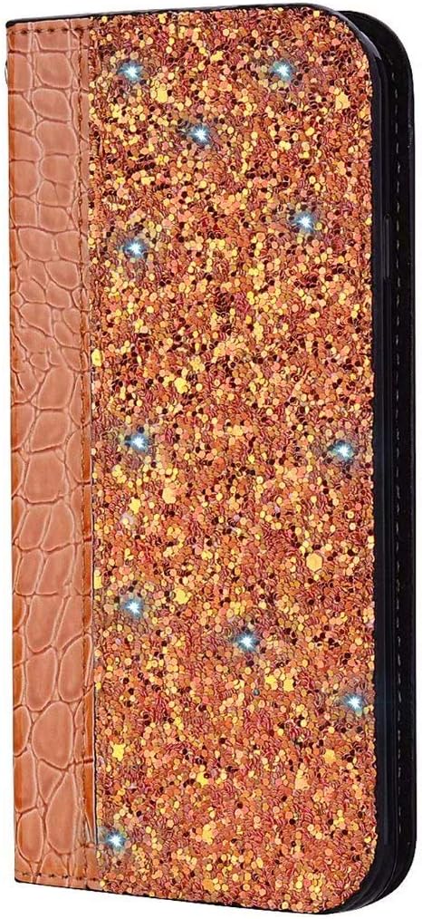 Case for Xiaomi Redmi 7A, Shockproof PU Leather Bling Glitter Flip Diamond Case Notebook Wallet Cover with Magnetic Stand Card Holder ID Slots Soft TPU Bumper Protective Skin Orange