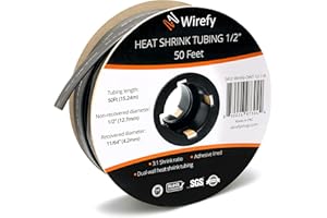 Wirefy 1/2" Heat Shrink Tubing - 3:1 Ratio - Adhesive Lined - a resistant Heat Shrink - Black - 50 Feet Roll