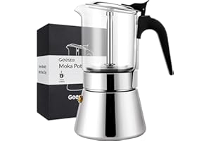Geesta Premium Crystal Glass-Top Stovetop Espresso Moka Pot - 4/6/ 9 Cups - Stainless Steel Coffee Maker- 240ml/8.5oz/6 cup (espresso cup=40ml)
