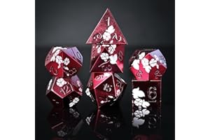 Metal DND Dice Set 7 PCS Flower Metallic Heavy Solid D&D Dice Set for Dungeons and Dragon TTRPG Tabletop Role Playing Game