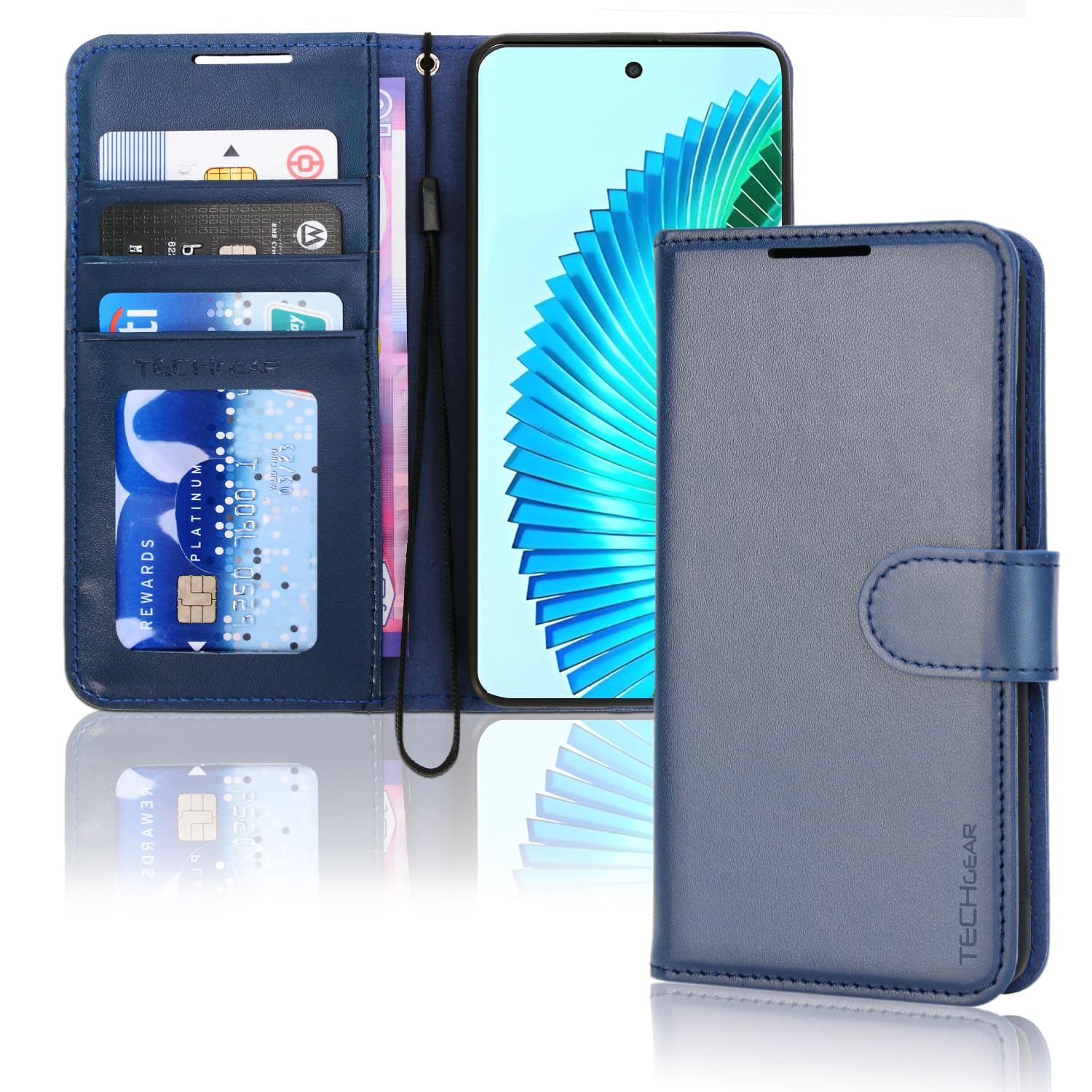TECHGEAR Leather Wallet Case for Honor Magic 6 Lite 5G, Flip Book Protective Case Cover [RFID BLOCKING] with Wallet Card Holder, Stand and Wrist Strap - Blue PU Leather with Magnetic Closure