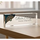 Custom Name Plate for Desk – Personalized Office Name Sign with Mandala Design – Clear Acrylic Block Nameplate for Teacher, Boss, Principal, Nurse, Office Decor, Door or Wall Display