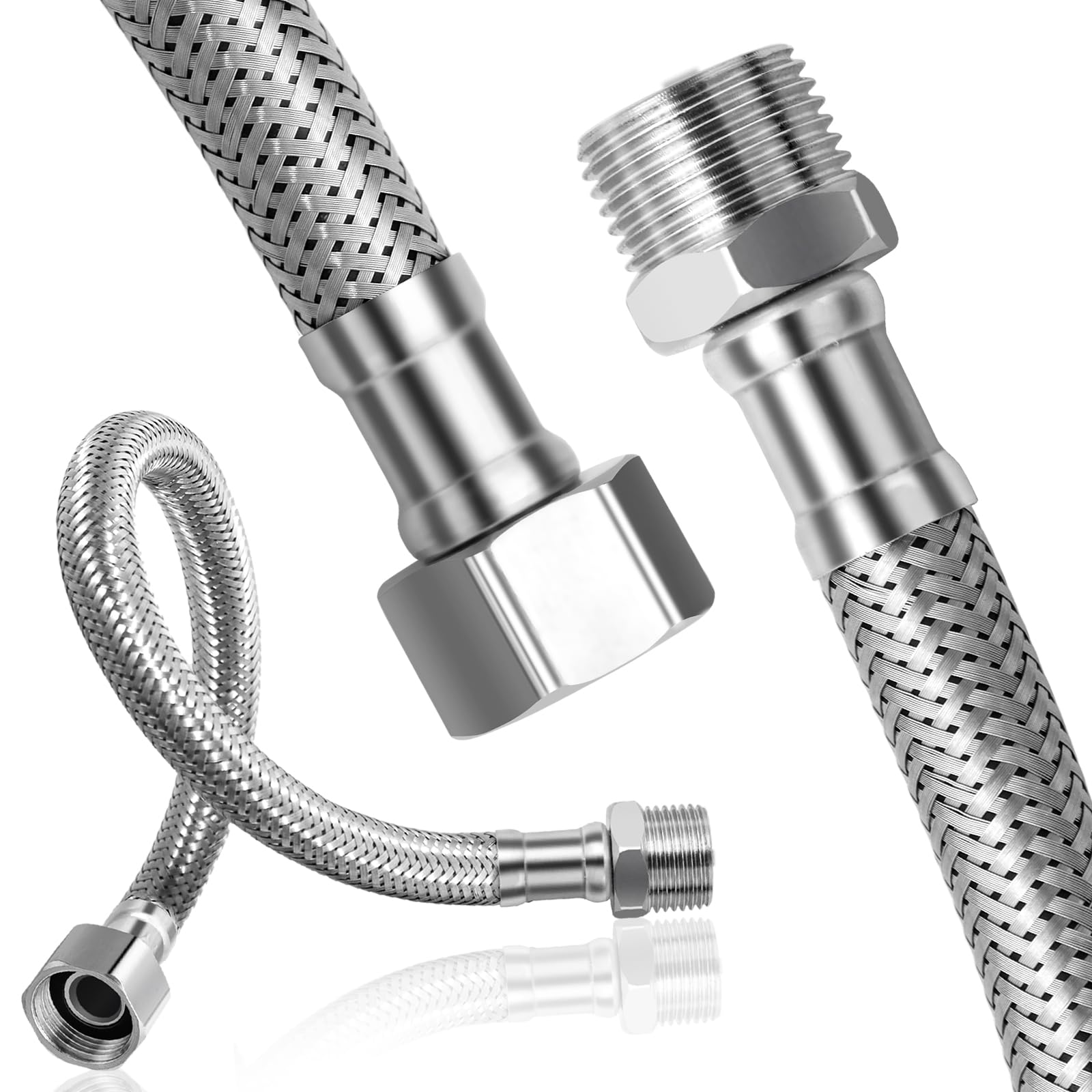 Pack of 2 304 Stainless Steel Flexible Hose 3/8, 20 cm Reinforced Hose, 3/8 Inch Throw and Male Thread, Tap Hose for Tap Angle Valve Water Heater