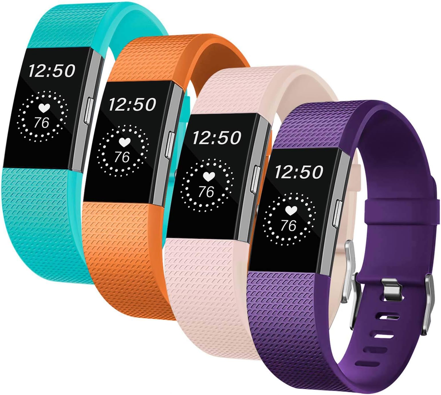 Fondenn Bands Compatible with Fitbit Charge 2 for Women and Men (4 Pack), Classic Adjustable Soft Silicone Sport Strap Replacement Wristband for Fitbit Charge 2