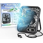 Small Travel Fan For Sleeping, USB-C Rechargeable Battery Powered Personal Mini Desk Fan for Office, Bedroom, Hotel Room - Folding Flat, Easily Portable & Travel-Ready, Battery Saving Display & Timer