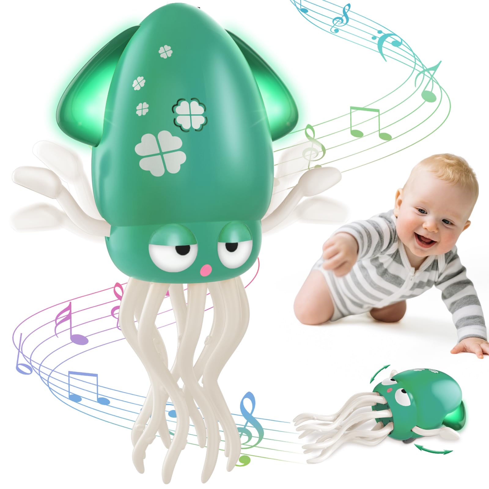 Photo 1 of AOTIBO Baby Dancing Octopus Toy for 1 2 3 4 5 Year Old Boy Girl, Baby Tummy Time Electric Crawling Octopus Toys 12-18 Months, Dancing Squid Toy for Walking Toddlers, Kids 1st Birthday Gifts, Green