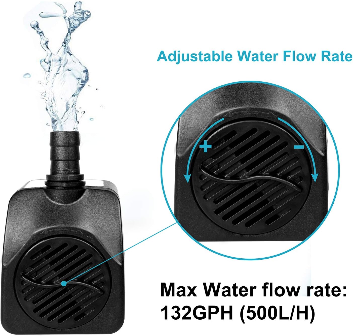 Water Fountain Pump 140GPH with 3 Sprinkler Heads Outdoor Submersible Birdbath Pump (15W; 4 Colors Light Ring, Telescopic Tube): Home Improvement