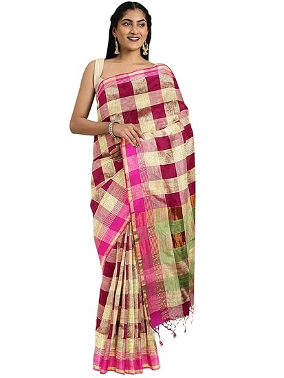 Pink Banarasi Poly Silk Saree, with Un-stitched Blouse Piece - Powerloom made Traditional Banarasi Sari for Women by ART Retail (Poly Silk Blend, Pink)