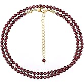 GEMSYMPHONY Natural Beads Necklace Adjustable Choker Crystal Handmade Jewelry, 3 To 3.5 mm Beads, Hypoallergenic 18 Inch Gold Plated Gemstone Necklaces For Women