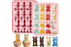 2 Pack Easter Bunny Silicone Chocolate Mold, 32 Cavities Easter Bunnies Candy Molds Rabbit Gummy Moulds Bunny Ice Cube Tray f