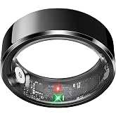 Smart Ring for Men, Fitness &amp; Activity Tracker with Blood Pressure/Heart Rate Monitor, Sleep Tracker, Step Counter, IP68 Waterproof Ring for iOS &amp; Android, Fast Charge, No Subscription (Black,Size9)