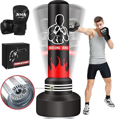 Saco de Boxeo180cm-Saco de Boxeo Pesado autoinflable Mejorado con Guantes y Bomba de Aire incorporada, Saco de Kickboxing y Hombres para Entrenamiento MMA Muay Thai Fitness Principiantes