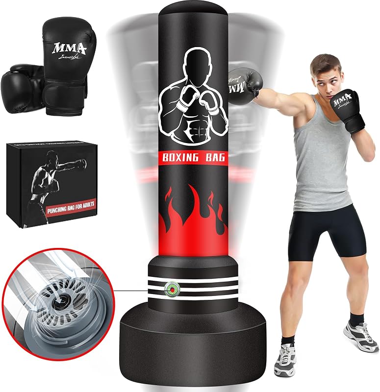 Saco de Boxeo180cm-Saco de Boxeo Pesado autoinflable Mejorado con Guantes y Bomba de Aire incorporada, Saco de Kickboxing y Hombres para Entrenamiento MMA Muay Thai Fitness Principiantes