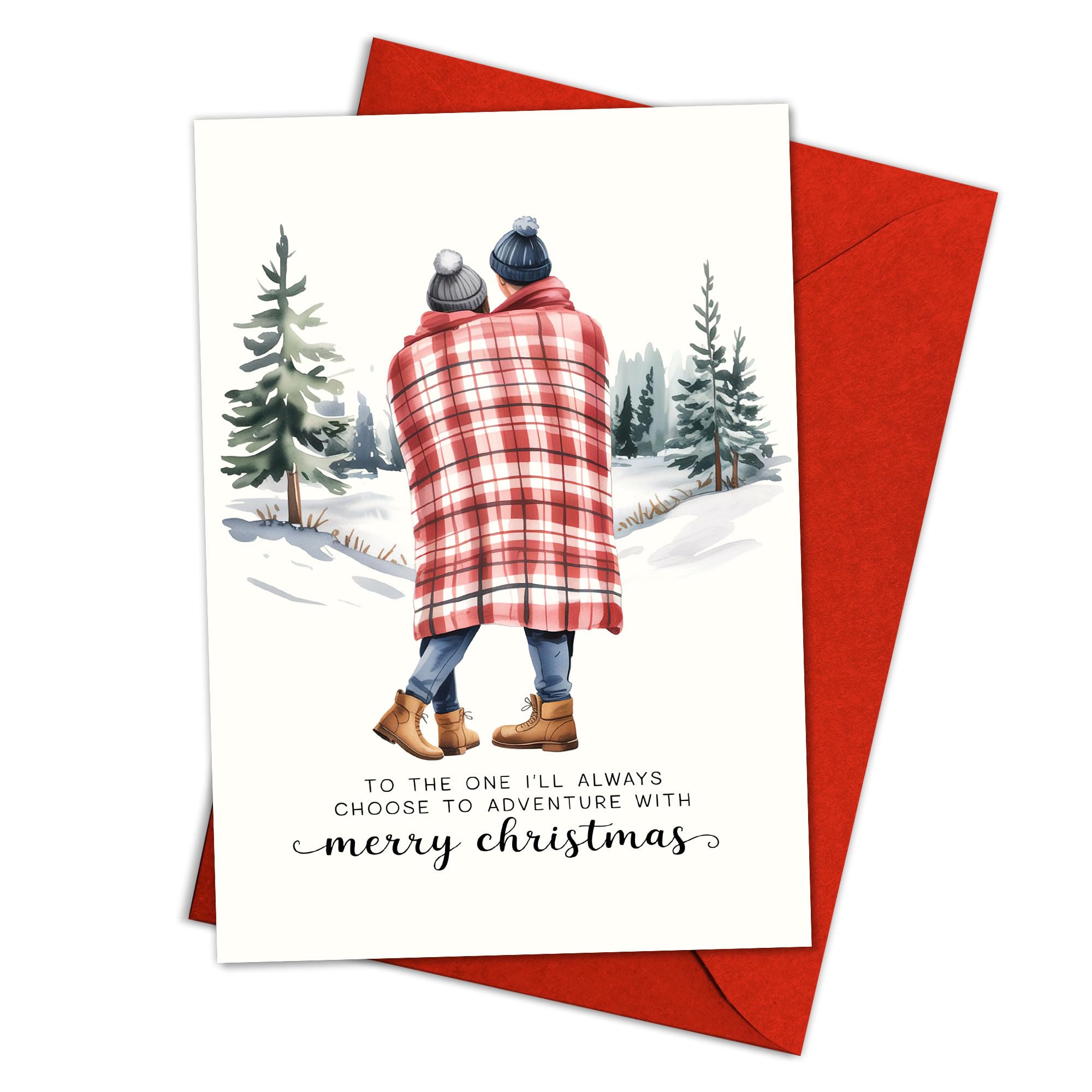 Photo 1 of (5.3x8in) To The One I’ll Always Choose to Adventure With Christmas Card, Romantic Couple Winter Scene Greeting, Cozy Love Holiday Card for Husband, Wife, Boyfriend Girlfriend with Envelope (Xmas 57)
