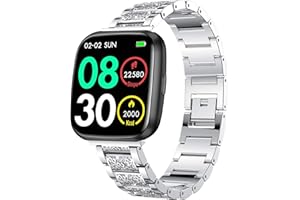 Compatible with EGQINR Smartwatch Bands, Lamshaw 18mm, 20mm, 22mm Women Jewelry Bling Diamond Metal Dressy Adjustable Replacement Strap Compatible for EGQINR H31, H38, H52, T90, T32, P103, Watch HT, HT12, P88, T42