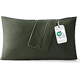 Bedsure Queen Pillow Cases Set of 2 - Olive Green Microfiber Pillowcase 2 Pack, Super Soft Double Brushed Pillow Case Covers with Envelope Closure, Wrinkle, Fade and Stain Resistant, 20x30 Inches