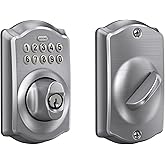 Schlage Electronic Keypad Deadbolt Lock, Camelot Trim, Satin Chrome | Keyless entry door lock, Push button keypad deadbolt, Key backup included, Certified security, Easy install, BE365