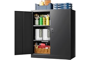 LISSIMO Metal Garage Storage Cabinet, Storage Cabinet with 2 Doors and Adjustable Shelves, Lockable Tool Cabinet for Garage,Home Office and School (Black)