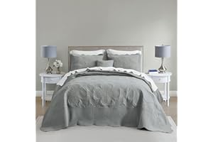 HZ & HY Oversized King Bedspread, Quilted Coverlet Bedding Set, Lightweight Thin Comforter, Reversible, 5 Piece, 100% Microfiber, King/Cal King, Grey