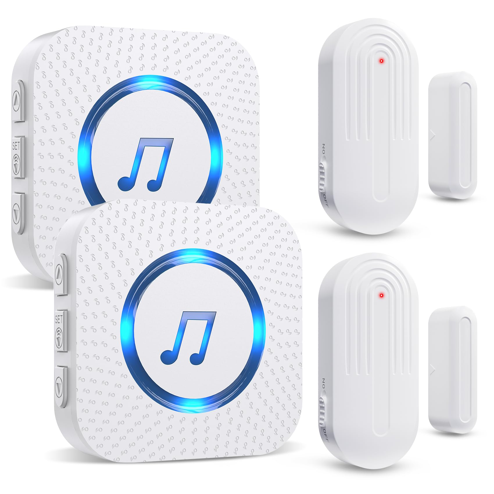 SANJIE Wireless Door Alarm Sensor Chime, 500FT Operating Range 55 Ringtones 5 Volume Level with LED Indicator,Window Alarm for Home Store Office Security When Opens,2 UK Plug in Receivers 2 Sensors