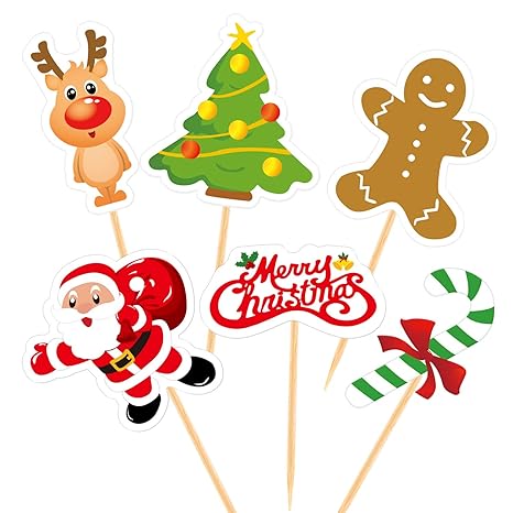Fepito 60 Pieces Christmas Cupcake Toppers Picks Merry Christmas