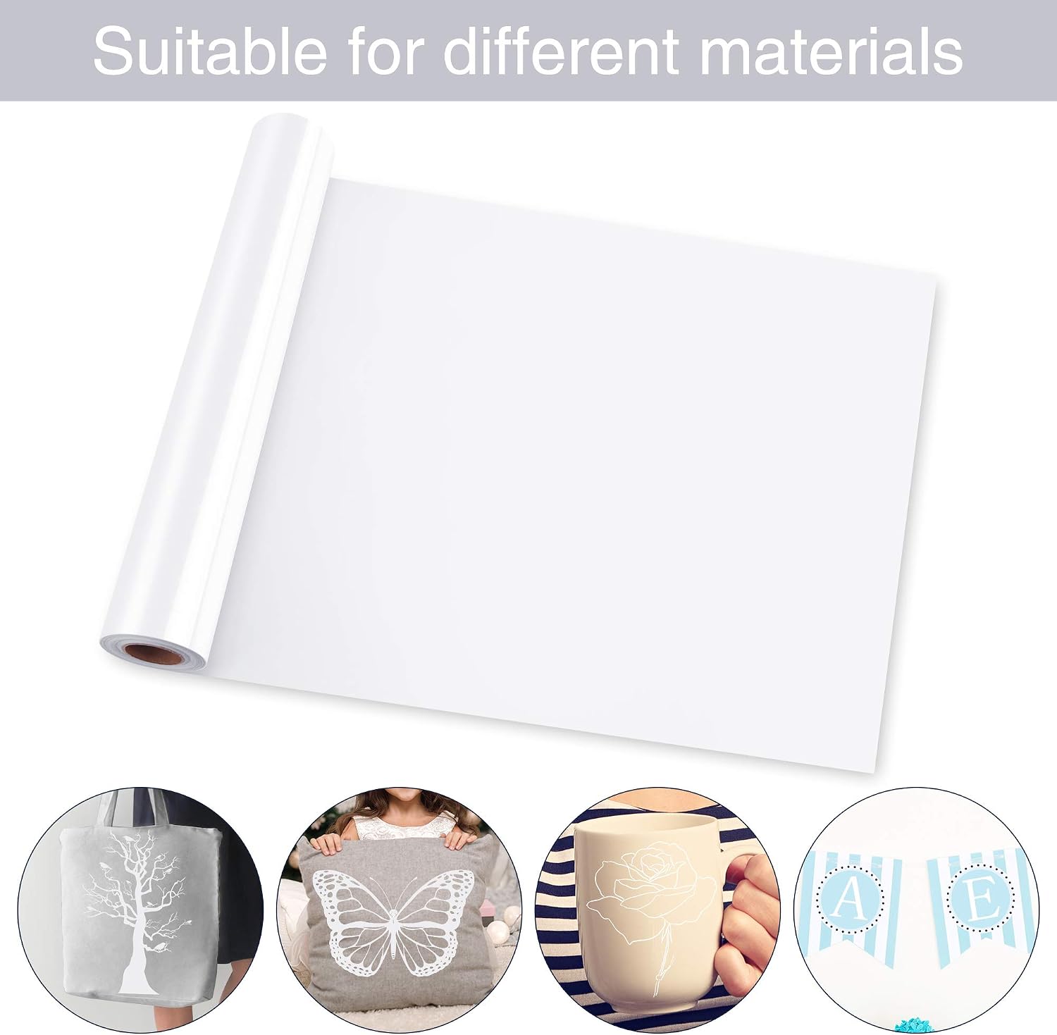 PLULON 12 IN x 16 FT White HTV Heat Transfer Vinyl Roll, Permanent Adhesive HTV Iron On Vinyl - Image 5