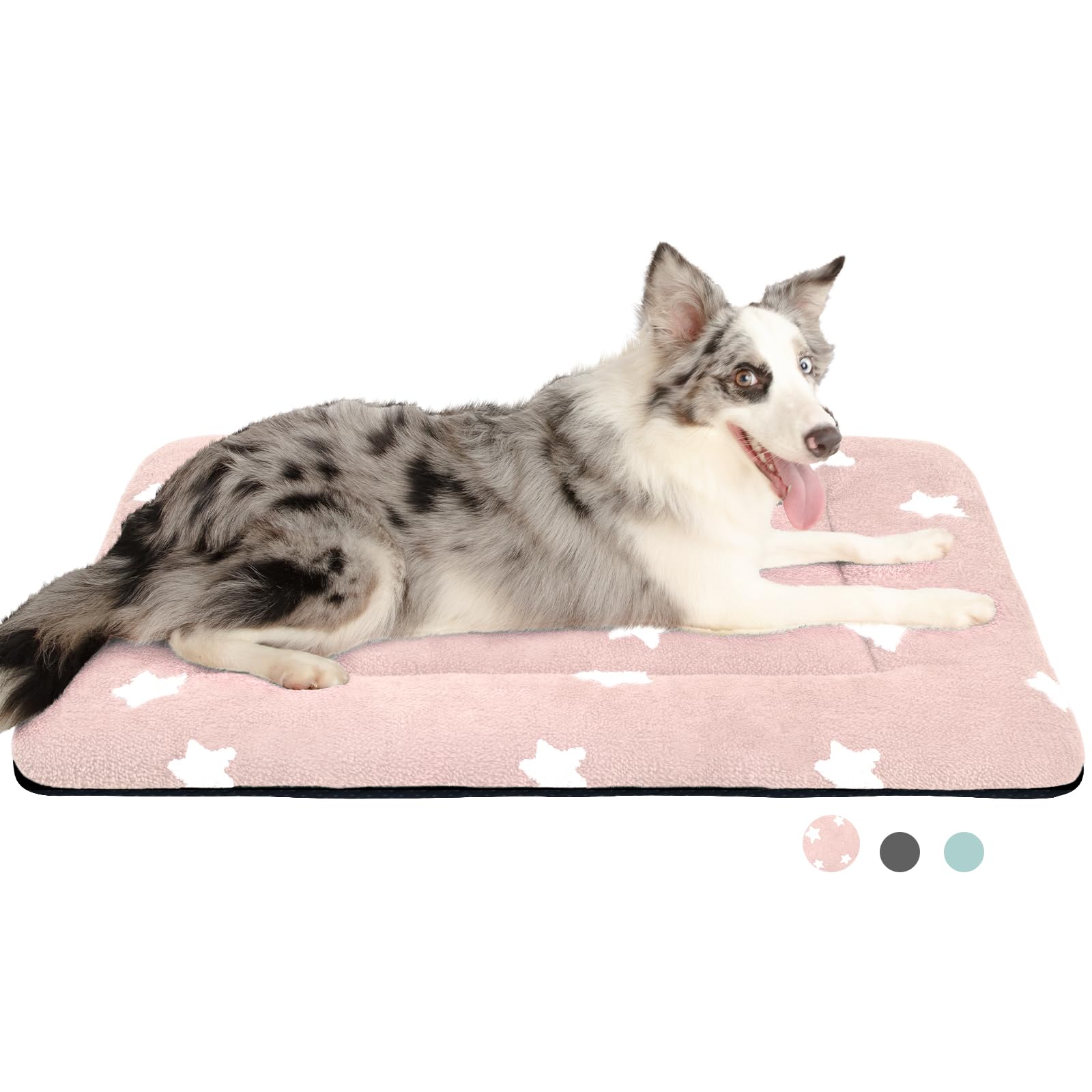 MORA PETS Large Dog Bed Mattress 91 x 58cm Soft Dog Crate Bed Mat Pad Washable Pet Cushion Cute Flat Bedding for Medium and Large Pets Pink