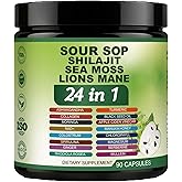 Soursop Capsules - 24 in 1 Graviola Soursop Capsules with Shilajit, Sea Moss, Lions Mane, Turmeric, Ashwagandha, Vegan, Ginger & Manuka Honey and More, Non-GMO, 90capsules