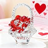 H&D HYALINE & DORA Crystal Red Rose Flower Basket Crystal Collectible Figurines Ornaments for Home Decor Table Centerpiece