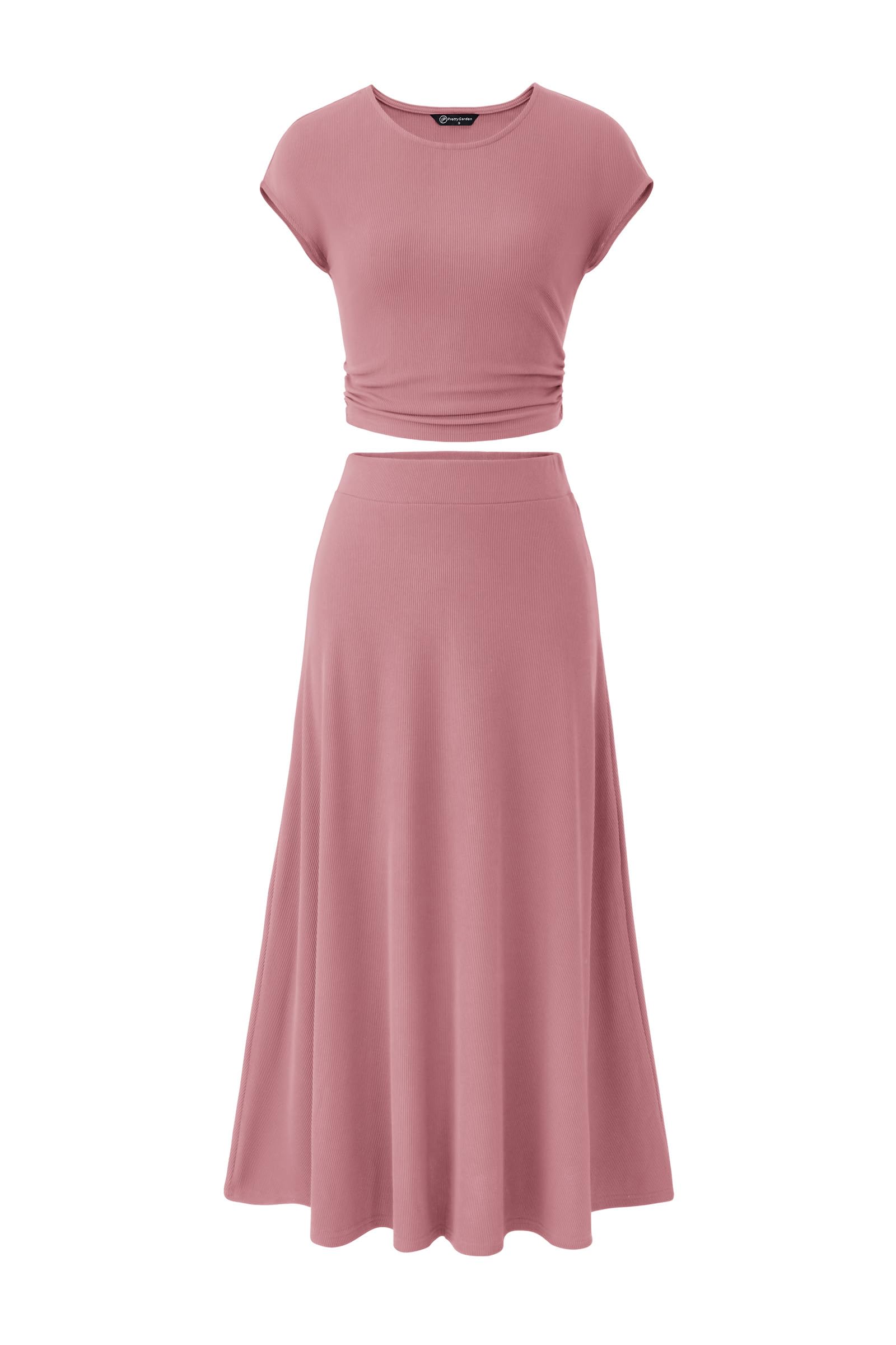Photo 1 of PRETTYGARDEN Two Piece Skirt Set for Women 2025 Summer Spring Dressy Casual Knit Travel Vacation Matching Lounge Outfits (Dusty Pink,Small)