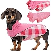 Kuoser Dog Winter Coat, Reversible Waterproof Dog Jacket with Reflective Strip, Warm Dogs Fleece Vest Adjustable Doggy Cold Weather Clothes Plaid Christmas Outfit Pet Apparel for Small Dogs, Pink XS