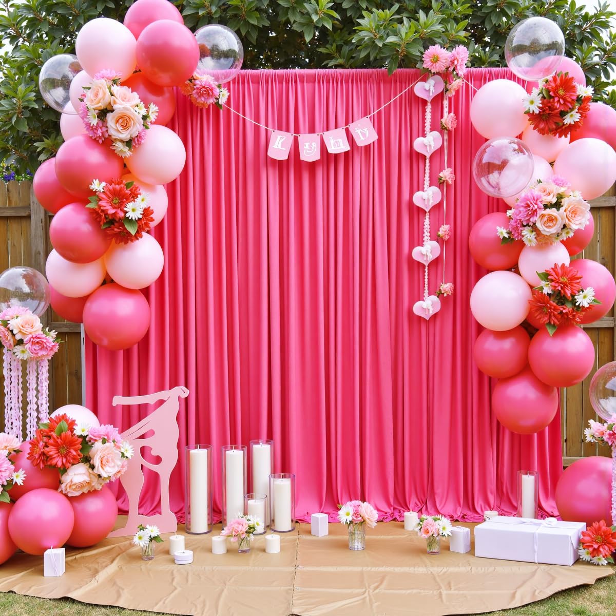 Photo 1 of 10 ft x 10 ft Wrinkle Free Hot Pink Backdrop Curtains for Parties, Polyester Fuchsia Photo Backdrop Drapes for Wedding Birthday Party Baby Shower,5ft x 10ft,2 Panels