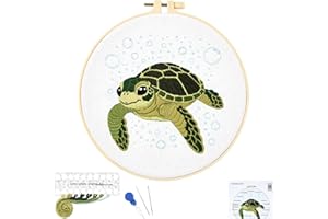 Crafmanoe Cute Sea Turtle Embroidery Kit for Beginners Adults, Hand Embroidery Needlepoint Starter Kits, Stamped Counted Cross Stitch Kits for Beginner Adults, Embroidery Hoop, Fabric & Video Tutorial