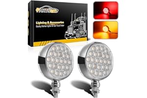 Partsam 2Pcs Double Face Round LED Pedestal Lights Fender Stop Turn Signal Tail Brake Lights Clear Lens 48 LED Post Mount Sem