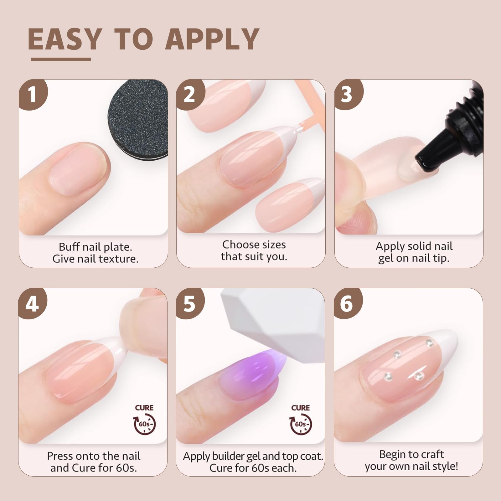 150 Pcs Black French Tip Press on Nails Short Square Fake Nails 3 IN 1 Soft Gel Tip Nails 15 Size Full Cover False Nails X-Coat Nail Tips Kit Short Coffin Acrylic Stick Glue on Nails for Women - Image 7