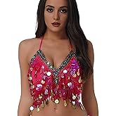 Wuchieal Sequin Halter Bra Top Salsa Belly Dance Boho Festival Clubbing Tribal Bra BH Top