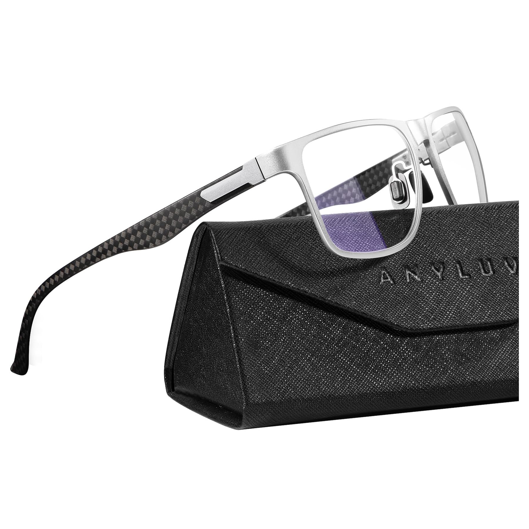 Photo 1 of ANYLUV Blue Light Blocking Glasses Men, Premium Carbon Fiber Temple Blue Light Glasses for Men Women Rectangle Style UV400 Anti Fatigue (Silver/Clear)