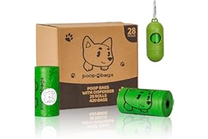 Watreeco 420 Counts Dog Poop Bags Rolls with Dispenser, Scented Poop Bags for Dogs Waste, Extra Thick& Leak Proof Dog Bags for Poop, Doggie Pet Waste Bags for Doggy Puppy Cat Poop 9" x 13" Green