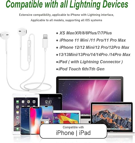 Pack Apple Earbuds for iPhone,Wired Headphones with Lightning