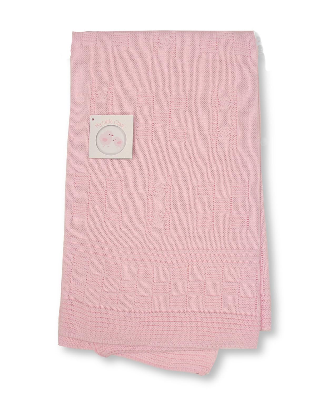 My Little Chick Knitted Baby Wrap Blanket with Pointelle Pattern (Pink)