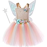 Tutu Dreams Long Train Fairy Princess Dress for Girls 1-8Y with Wings Set Birthday Party