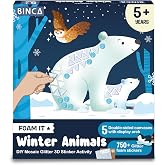 BINCA Foam Sticker Mosaic Art Activity, 750+ 3D Glitter Foam Stickers, 5 Winter Animals with Display Arch, DIY Mess-Free Activities, Gifts for Boys &amp; Girls Ages 5,6,7,8
