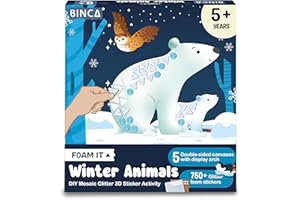 BINCA Foam Sticker Mosaic Art Activity, 750+ 3D Glitter Foam Stickers, 5 Winter Animals with Display Arch, Christmas Stocking Stuffers, DIY Mess-Free Activities, Gifts for Boys & Girls Ages 5,6,7,8
