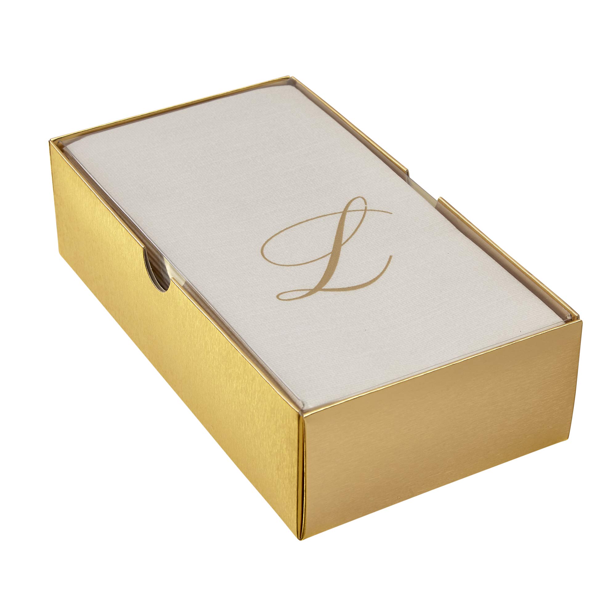 Linen Feel Disposable Monogrammed Bathroom Hand Towel | European Made | Initial “L” | 24 pc | for Dinners, Wedding, Events and More (Ivory/Gold)