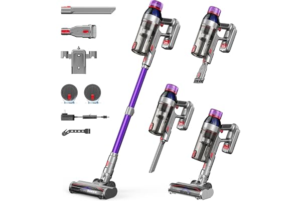Cordless Stick Vacuum Cleaner for Home: 550W 45KPa Powerful Suction with HEPA Filter,55 Min Runtime, LED Display, Anti-Tangle