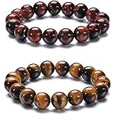 VIVISWAN Natural 10-12mm Gorgeous Semi-Precious Gemstones Healing Crystal Stretch Elastic Beaded Bracelet Unisex Yoga Meditation Relax Anxiety Bangle for Womens Mens