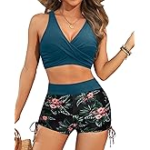 Aqua Eve Bikini with Shorts for Women - Two Piece Swimsuit with Boyshorts 2PC High Waisted Bathing Suits Swimwear