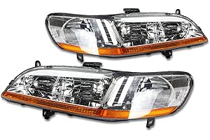 DNA MOTORING Pair of Headlights Compatible with 98-02 Honda Accord,Chrome/Amber,HL-OH-HA98-CH-AB