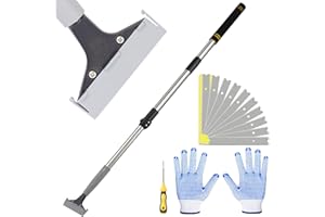 Frebuta Floor Scraper Tool with a Protective Cover, 38 to 52in 4Inch Razor Blade Floor Scrapers Long Handle Heavy Duty Extension Pole Metal Paint Scraper with 10PCS Extra Metal Blades Paint Scraper