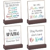 4 Pcs Inspirational Desk Decor Appreciation Gift, Inspirational Style | Rustic Wooden Signs, Positive Motivational Desk Decor, Christmas Holiday Encouraging Gifts, for Woman Man Coworkers Friends